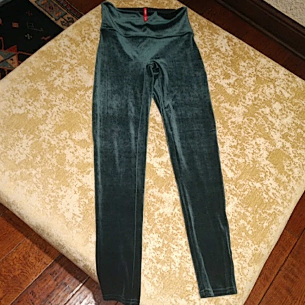 Spanx Green Faux Velvet Leggins Medium